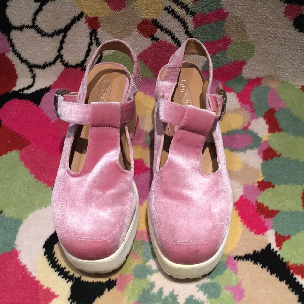 Topshop velvet candy pink platform heels